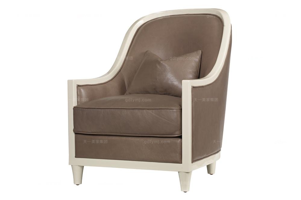 高端品牌美式灰色真皮休闲椅