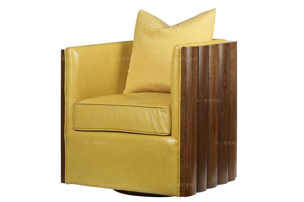 高端品牌美式黄色真皮休闲椅