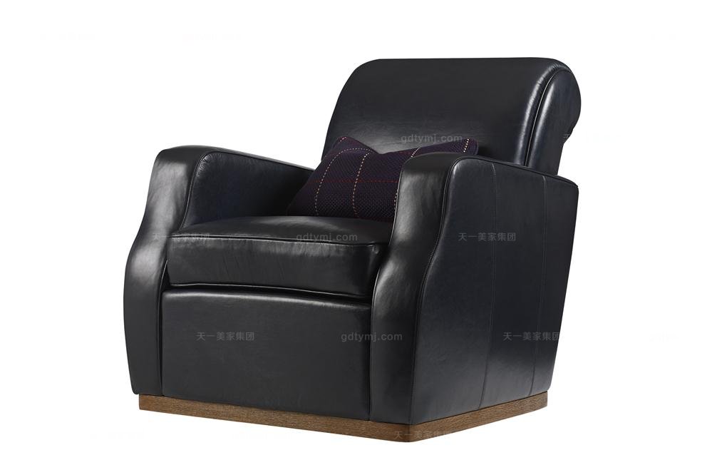 高端品牌美式黑色真皮休闲椅