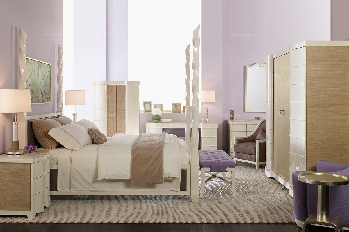 高端品牌美式紫色软包床尾凳
