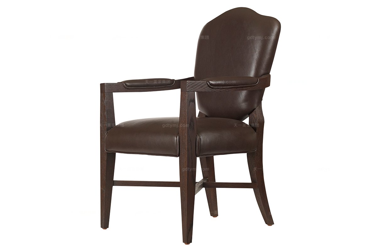 高端品牌美式黑色真皮扶手餐椅