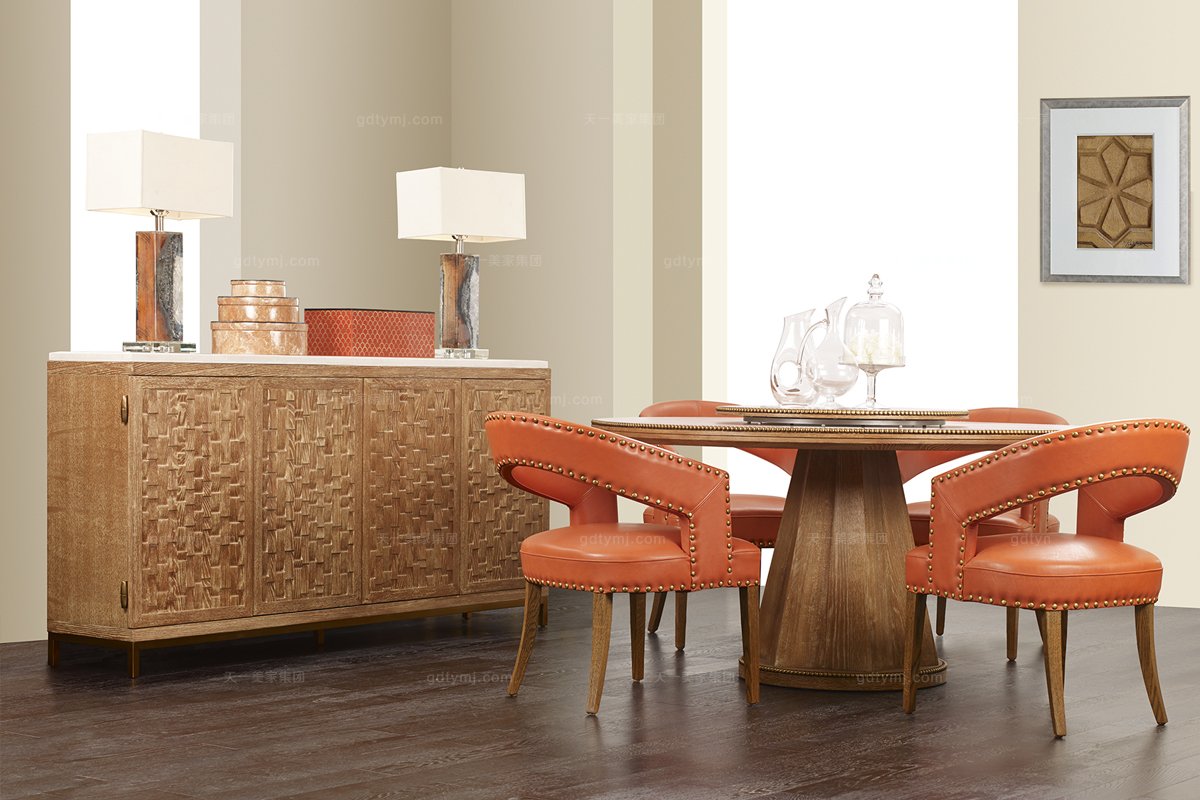 高端品牌美式橙色真皮餐椅
