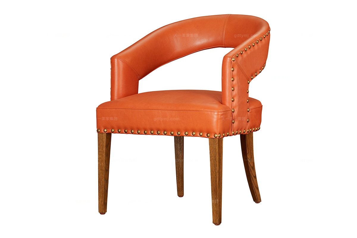 高端品牌美式橙色真皮餐椅