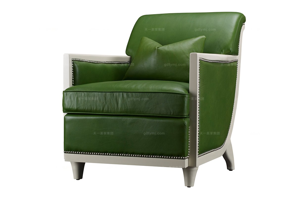 高端品牌美式绿色真皮休闲椅