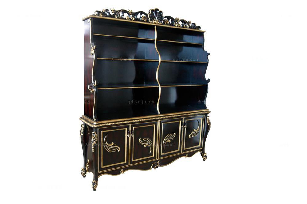 高端别墅法式黑色描金书柜