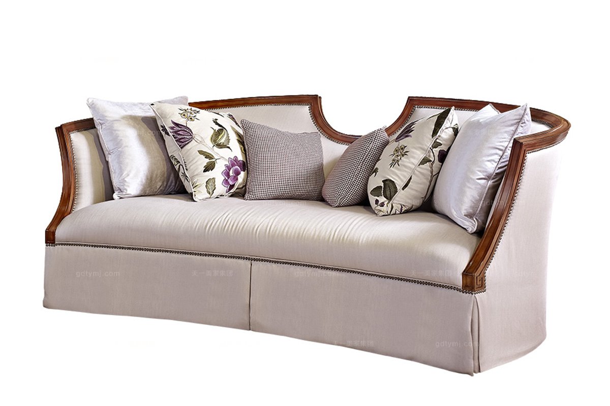 高端品牌美式素色布艺双位沙发