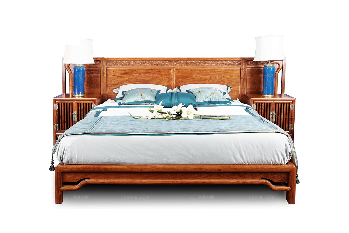 高端中国别墅星欧注册中式实木星欧注册双人床