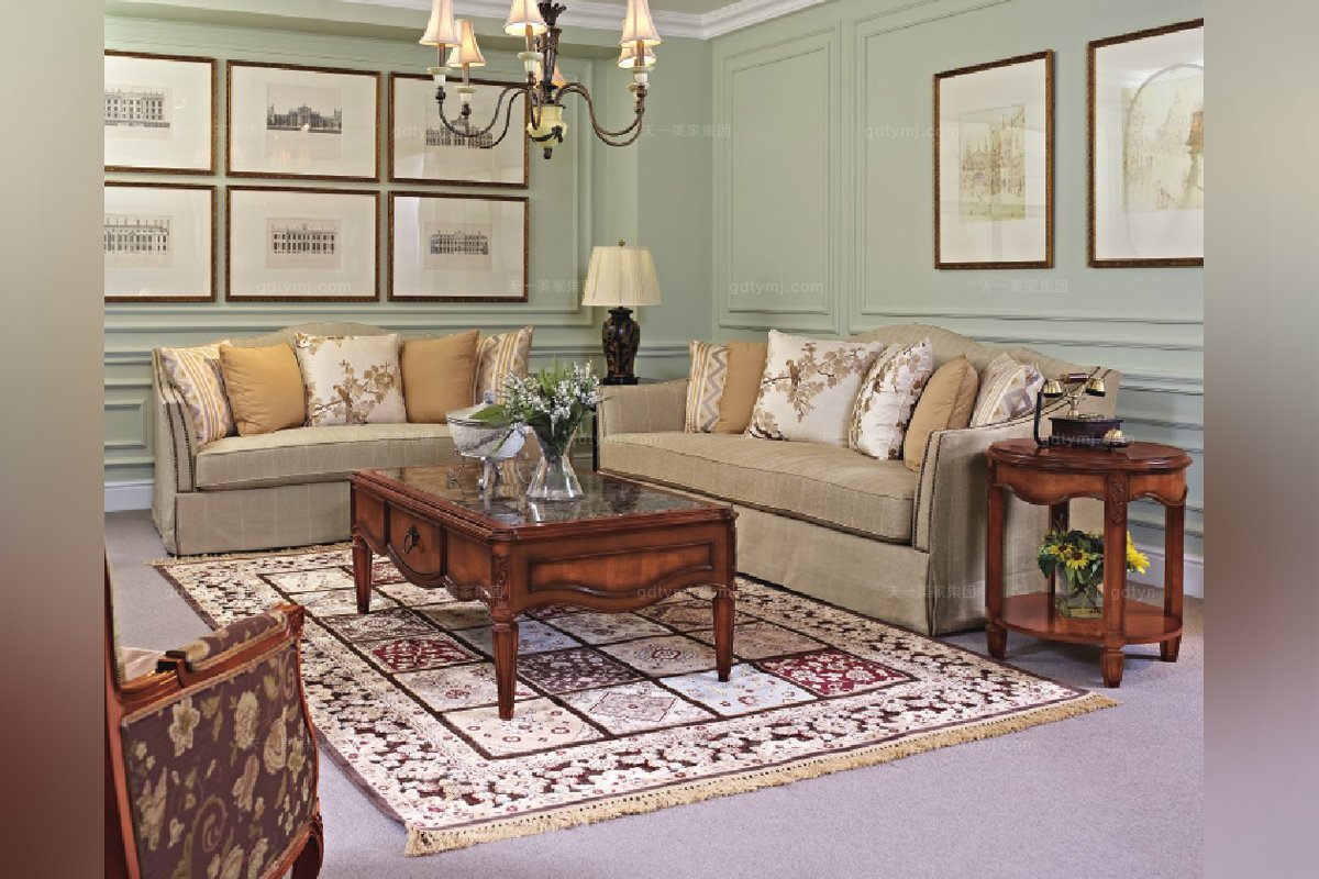 高端酒店星欧注册美式素色布艺三位沙发