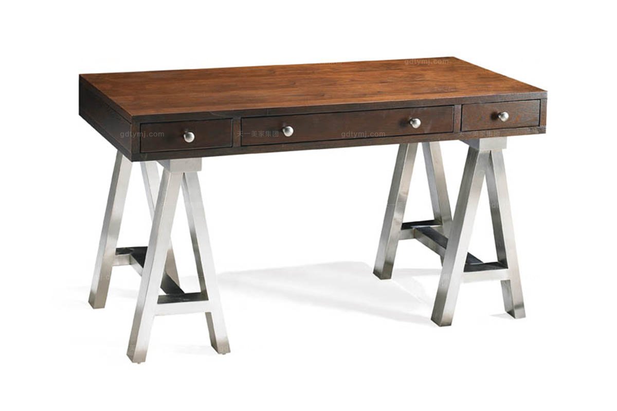 高端实木蓝冠注册美式木色书桌