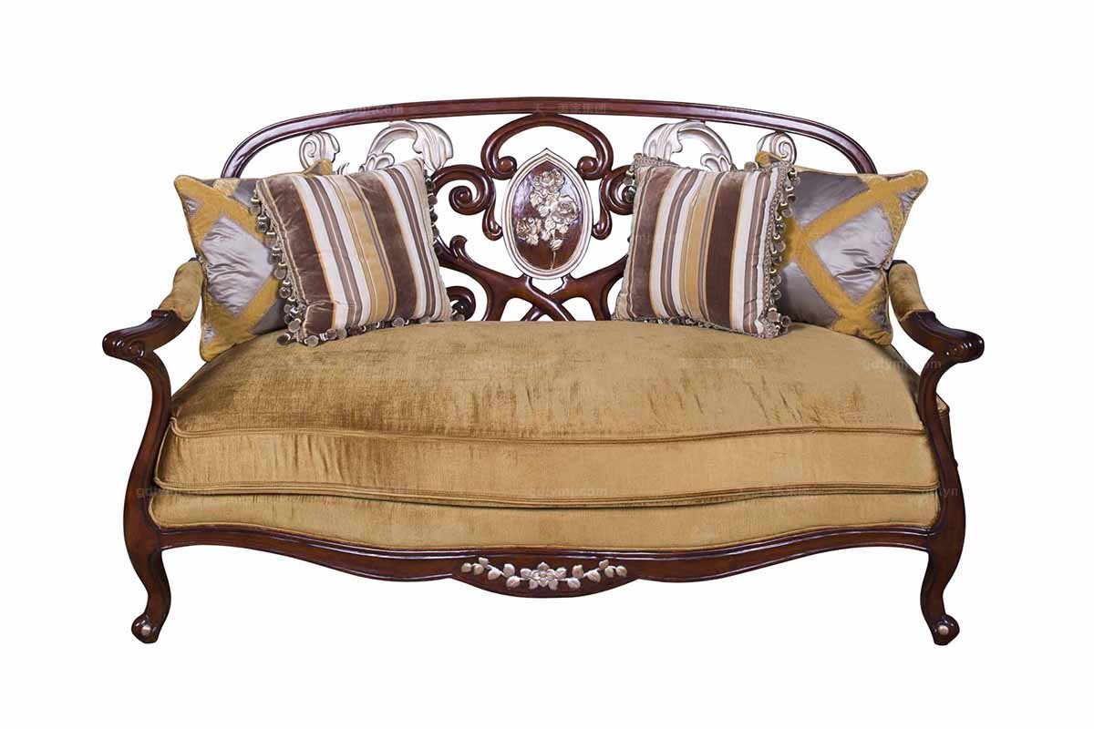 高端星欧注册美式雕花布艺双位沙发