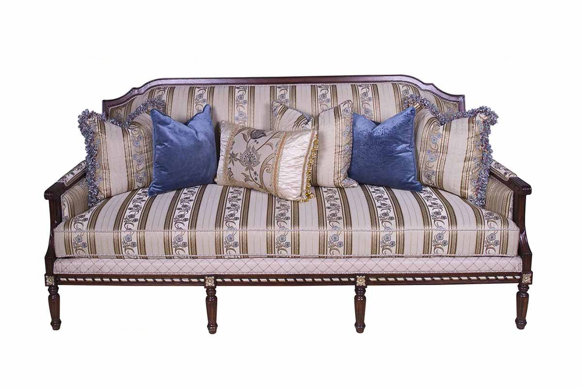 高端星欧注册美式条形布艺三位沙发