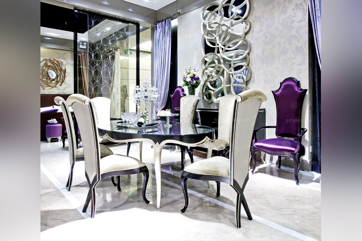 高端新古典紫色布艺扶手餐椅
