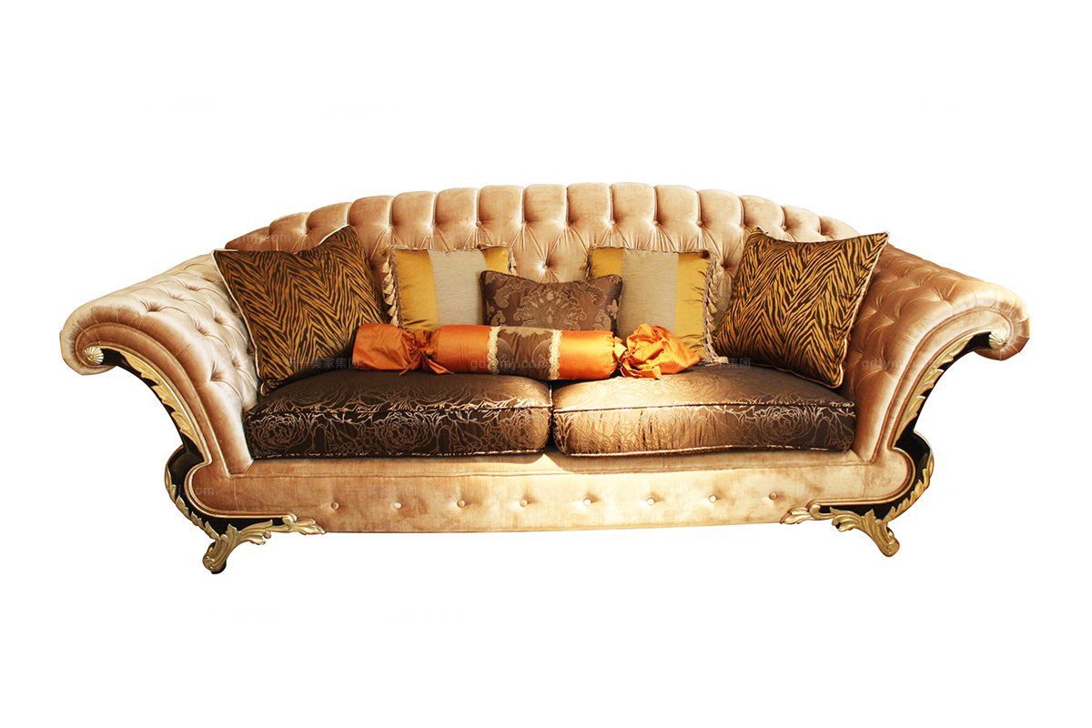 高端奢华新古典布艺三人位沙发