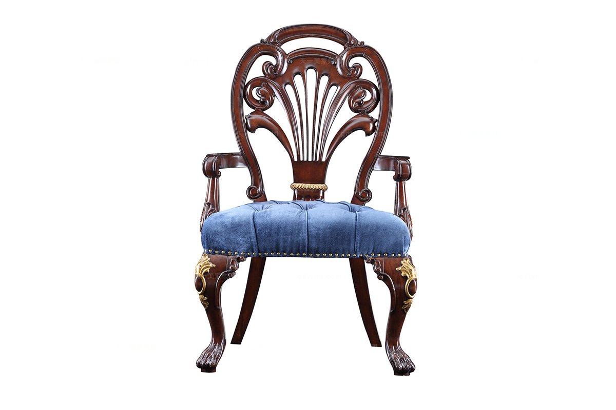 高端奢华新古典实木雕花扶手餐椅