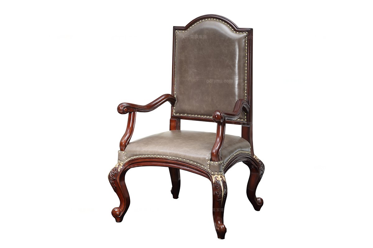 高端品牌星欧注册新古典实木雕花扶手餐椅