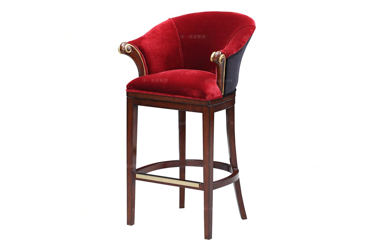 高端奢华新古典红色布艺吧椅