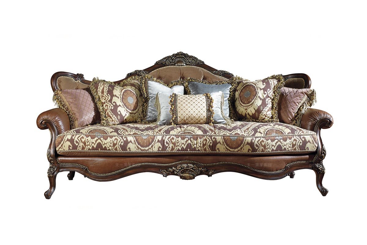 高端星欧注册美式雕花布艺三位沙发