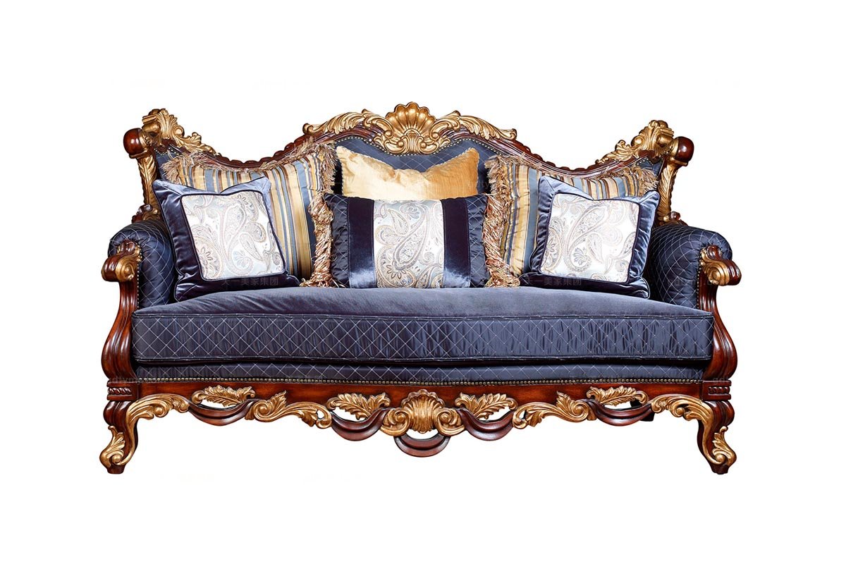 高端美式星欧注册宝蓝色三位沙发