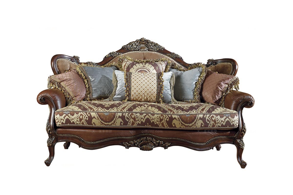 高端别墅实木星欧注册美式二位布艺沙发