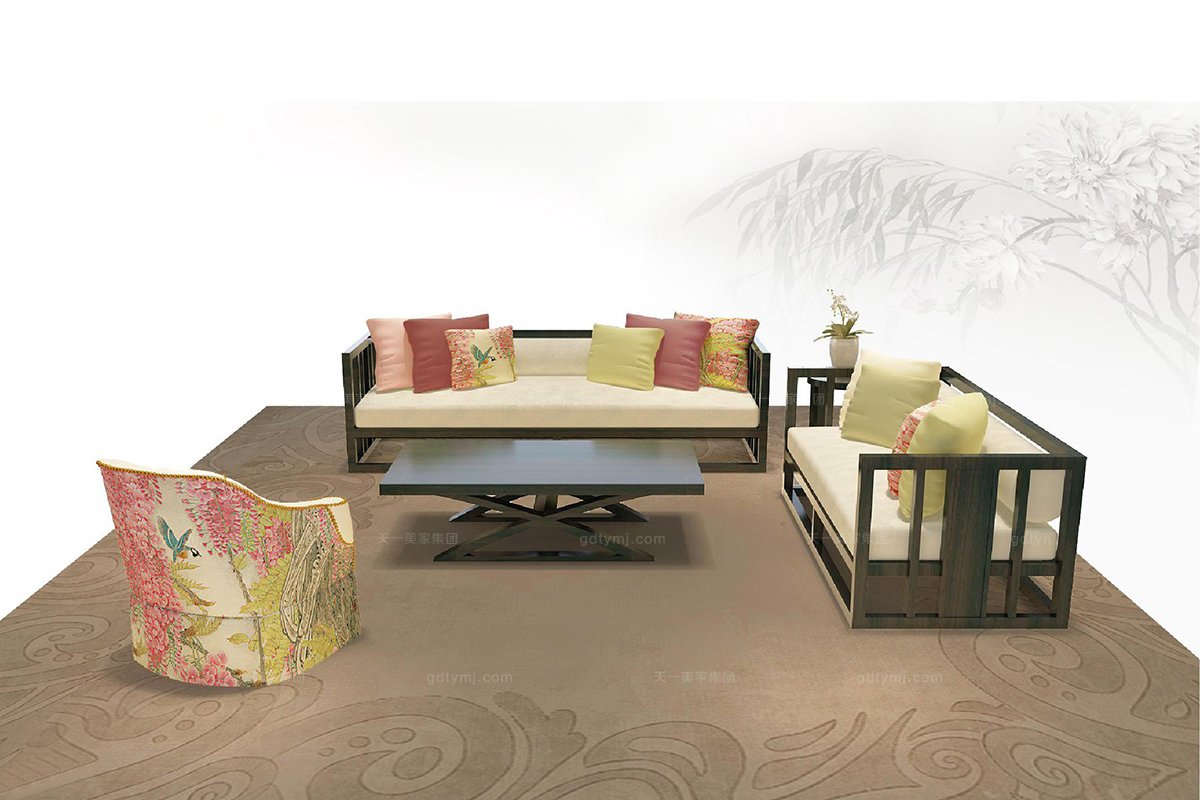 高端新中式花鸟单人茶楼休闲沙发