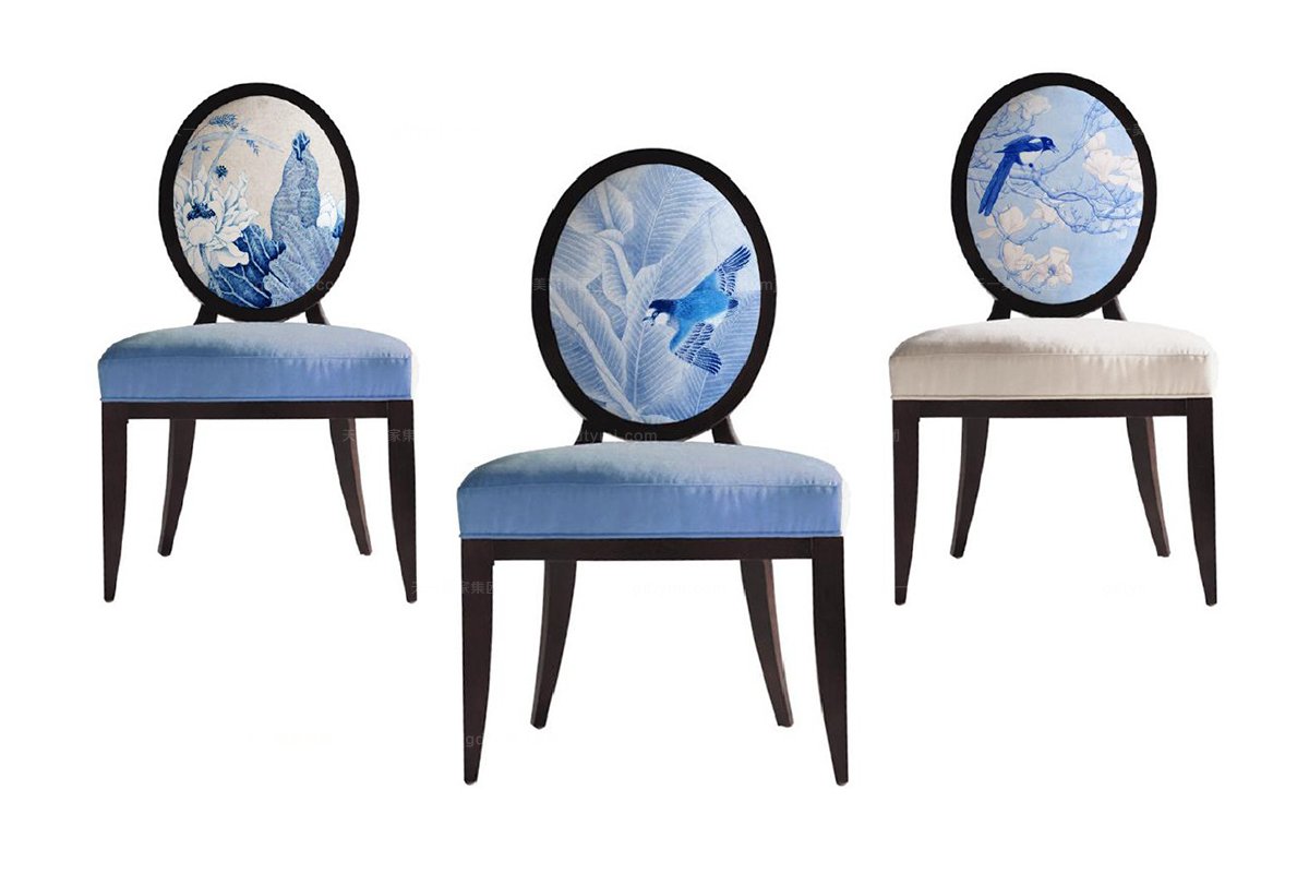 高端品牌中式星欧注册中国蓝花鸟单椅