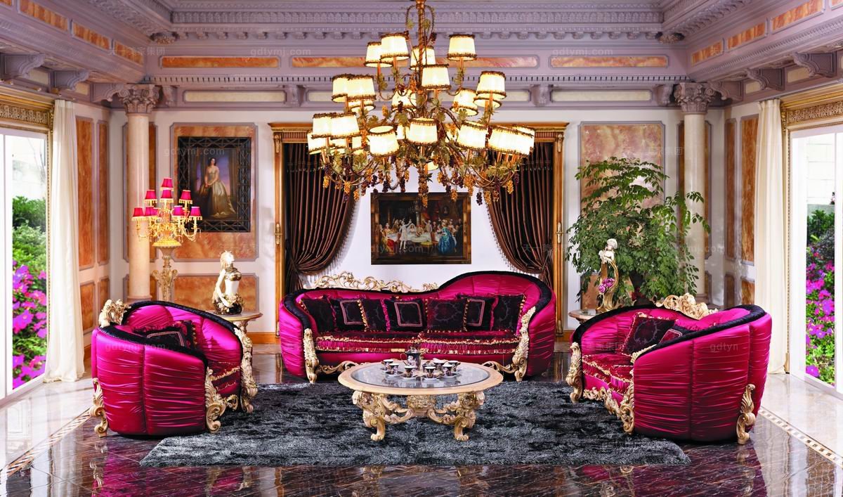 高端沙发欧式雕花红色单位沙发