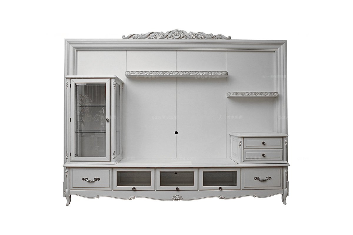豪华星欧注册星欧注册实木象牙白组合电视柜