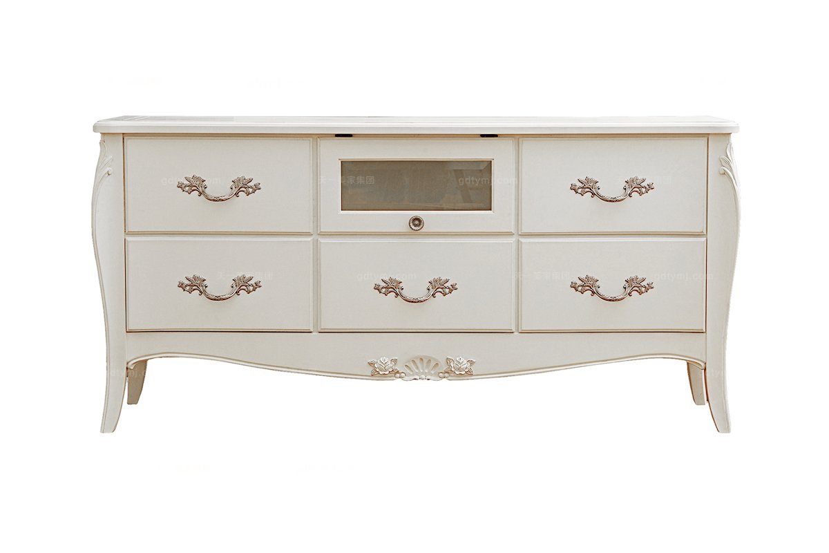 样板房星欧注册实木象牙白电视柜