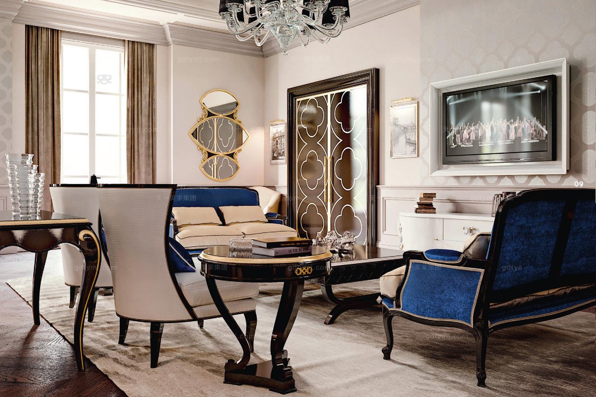 Carpanese新古典客厅组合蓝色系列