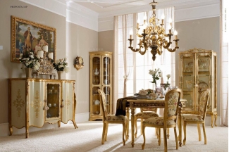 Andrea Fanfani 高端品牌法式雕刻金色仿古长餐台/餐椅