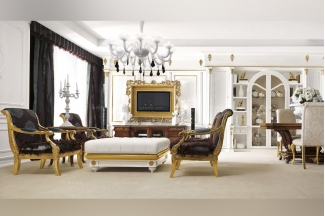 Grilli奢华新古典实木雕花金色客厅系列