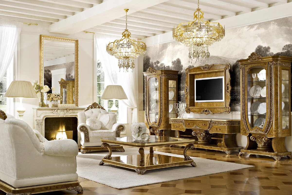 Grilli奢华新古典实木雕花白色客厅系列