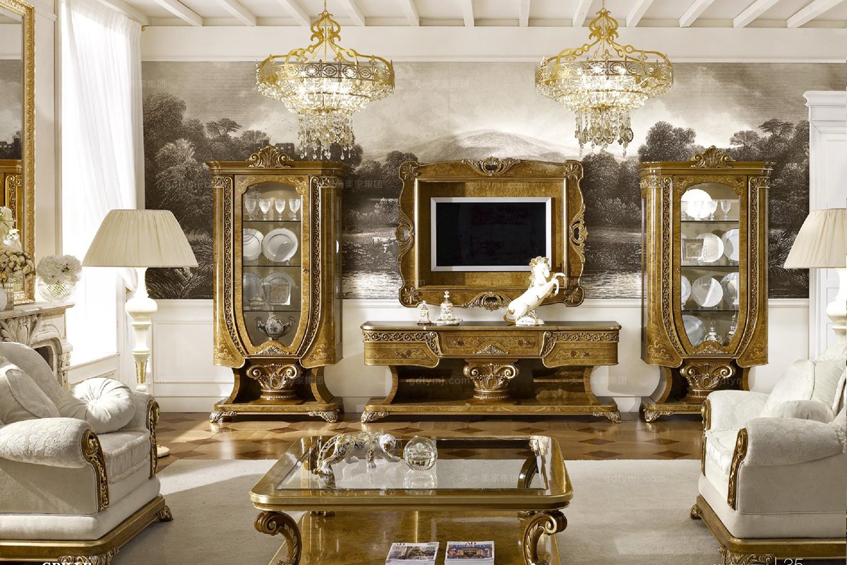 Grilli奢华新古典实木雕花白色客厅系列