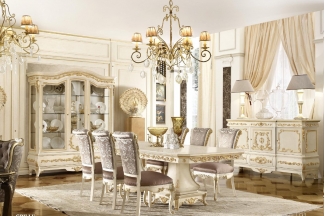Grilli奢华新古典实木白色餐厅系列