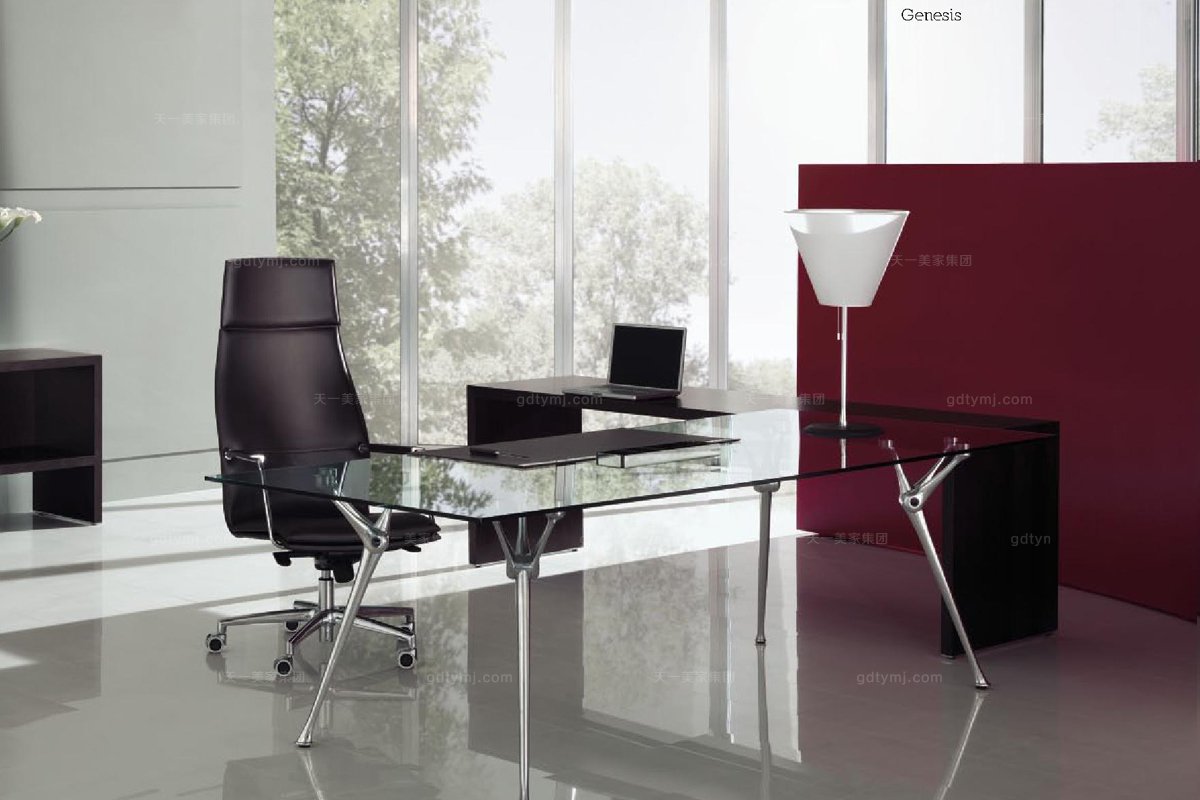 codutti 办公蓝冠注册黑色单人办公室玻璃办公桌系列