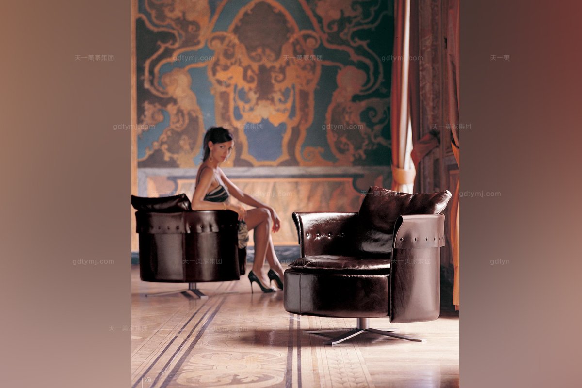 Longhi现代棕色真皮时尚休闲椅