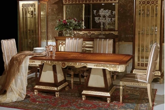 Minotti Luigi&Benigno欧式实木雕花棕色餐桌