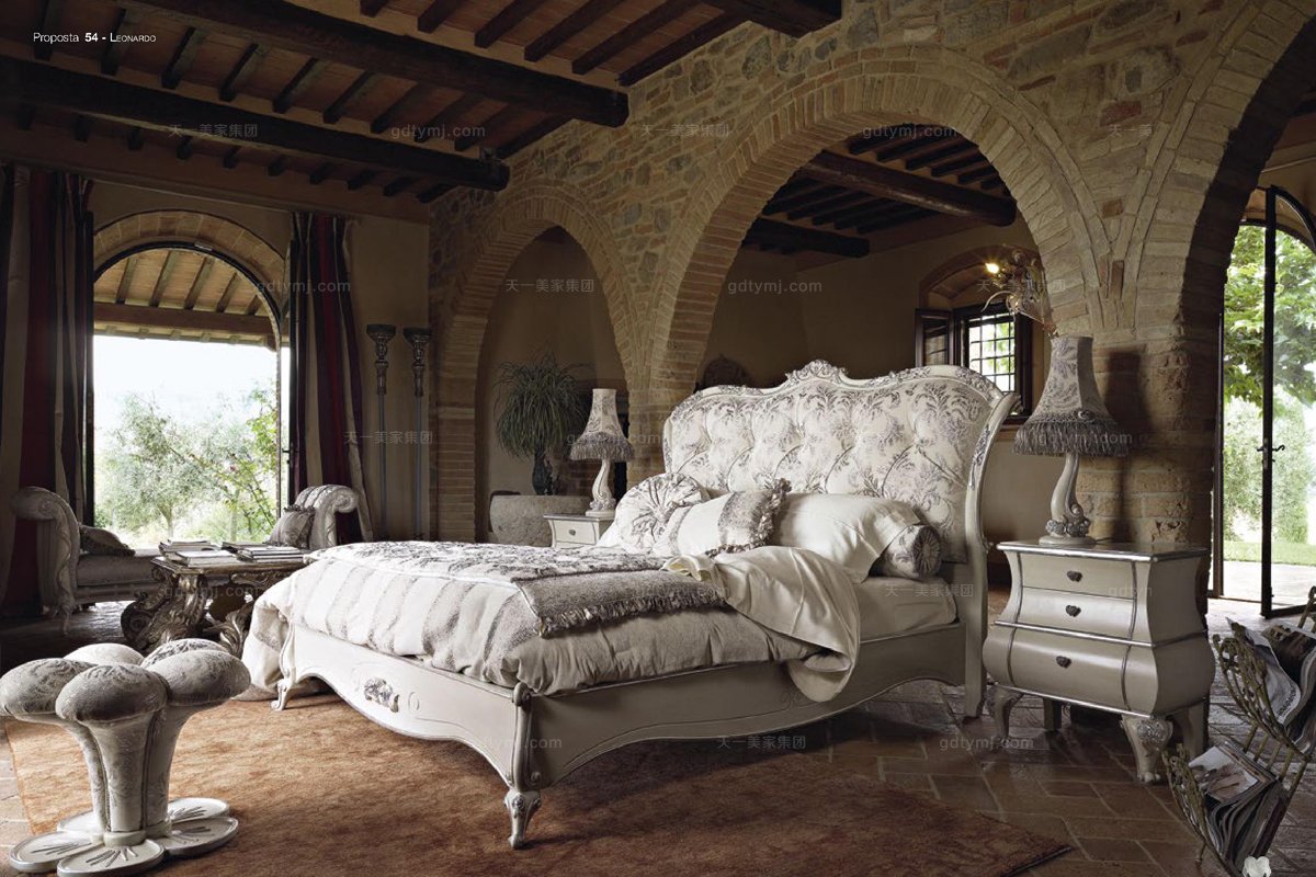  Volpi意大利进口高端时尚法式雕刻双人床