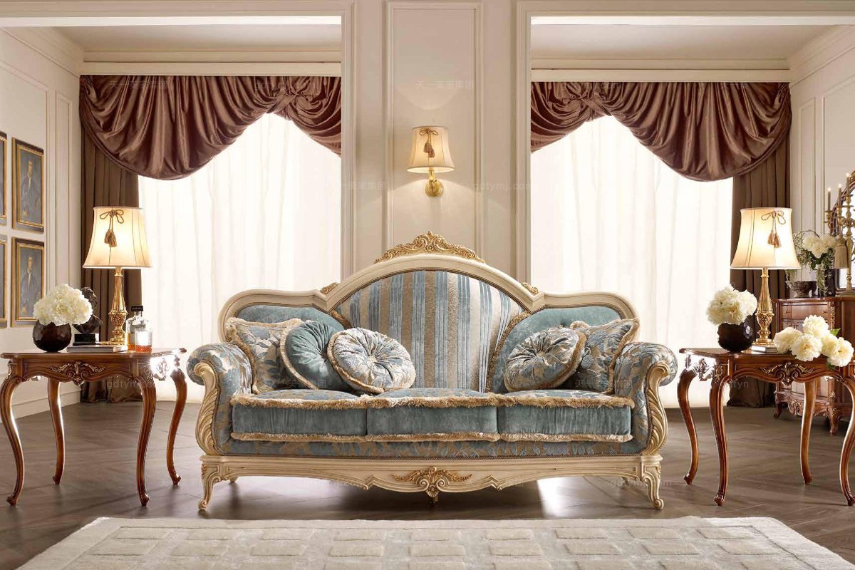  Valderamobili意大利进口法式高端品牌雕刻蓝色沙发