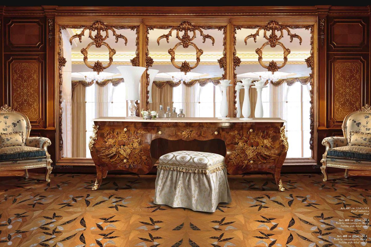 五星级酒店蓝冠注册品牌Minotti Luigi&Benigno欧式雕花木皮拼花妆台系列