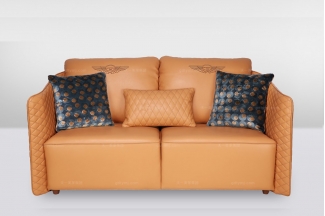高端品牌简欧橙色真皮二位沙发