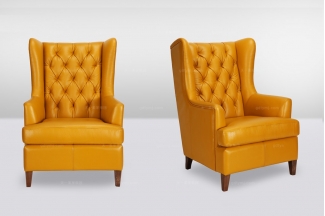 高端时尚简欧黄色真皮拉扣单位沙发