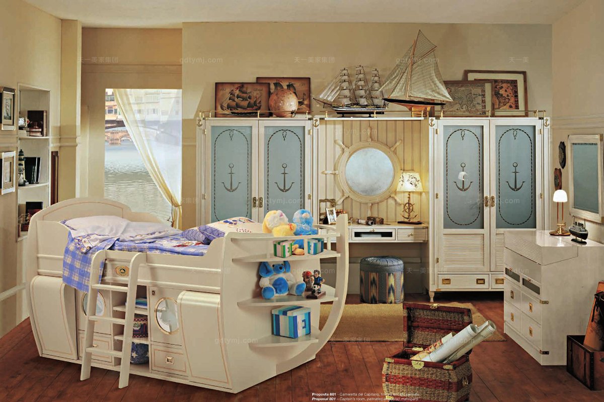 Caroti 卡若缇实木框架米色船型单人床卧室系列