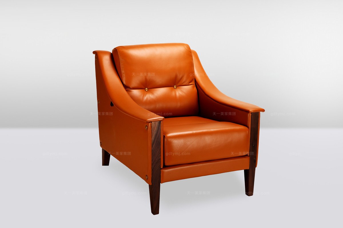 高端时尚简欧橙色真皮单位沙发