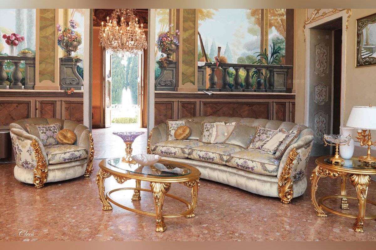 Pigoli 皮沟里花型布艺金色实木雕花沙发客厅系列