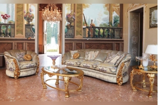 Pigoli 皮沟里花型布艺金色实木雕花沙发客厅系列