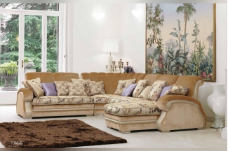 Pigoli 皮沟里素色布艺+花布坐垫实木转角沙发客厅系列