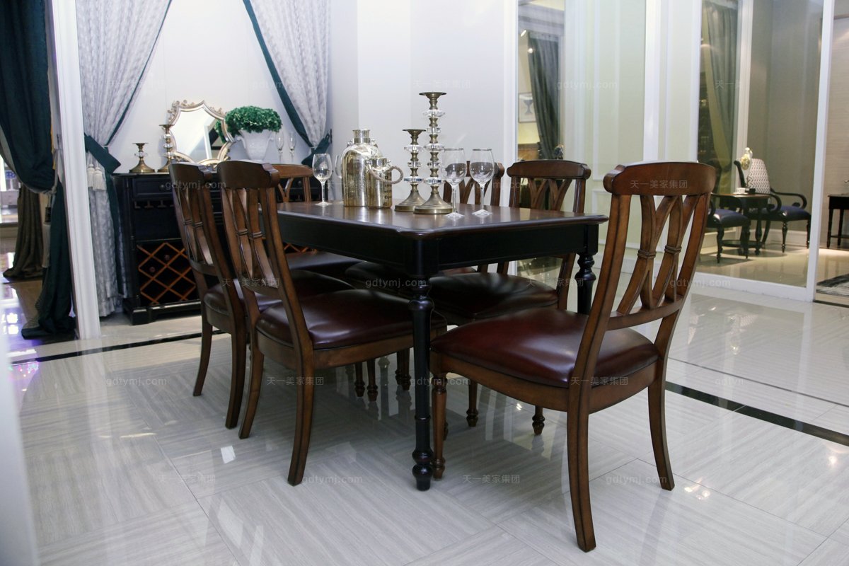 高端品牌美式风格实木长餐台餐椅组合
