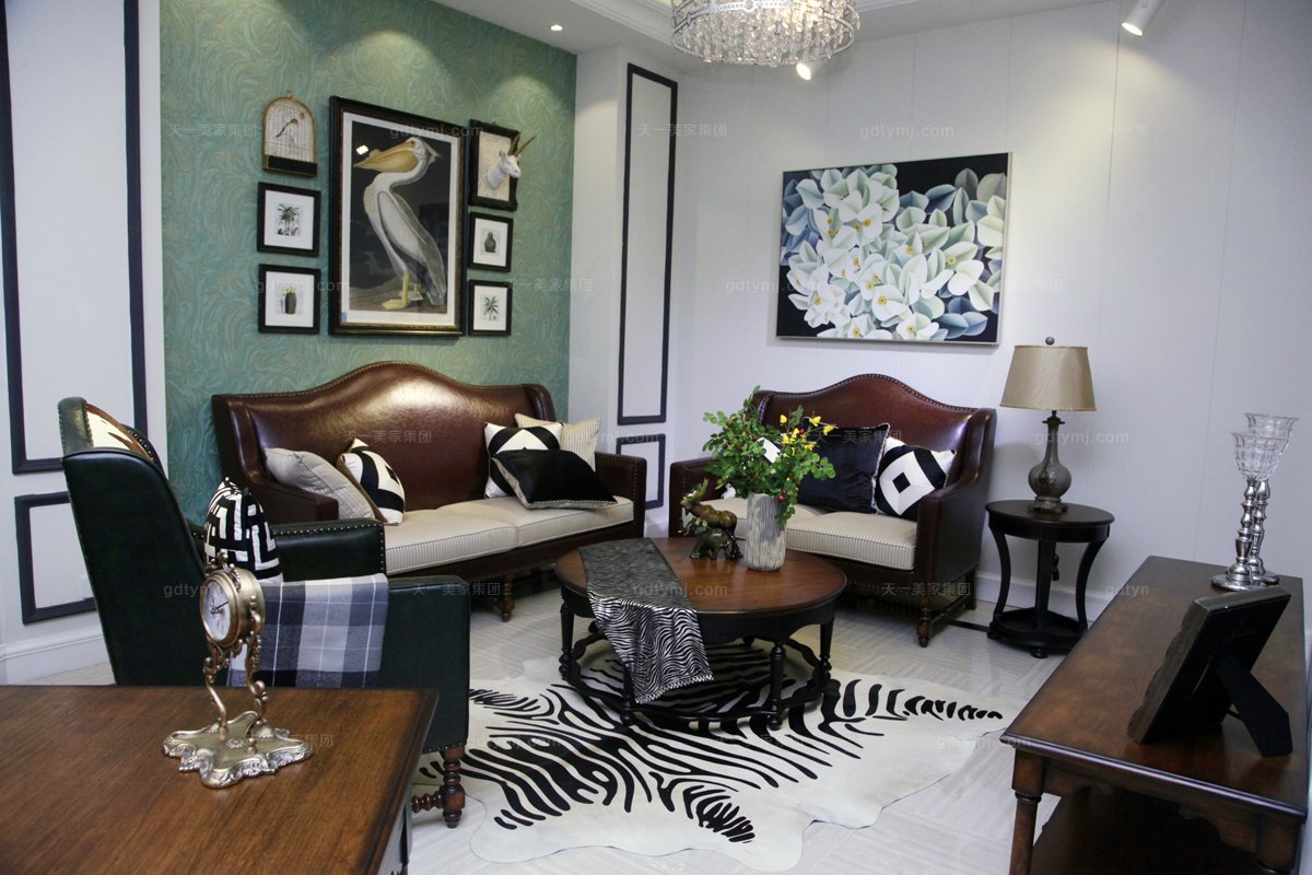 高端品牌美式风格客厅系列真皮沙发组合