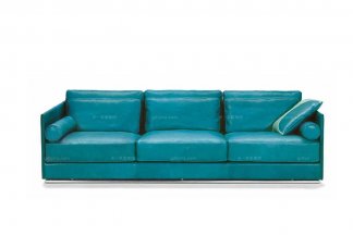 高端时尚现代意大利进口草绿色真皮三人沙发
